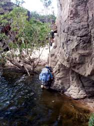 Wading to avoid a climb, Koolpin Gorge, April