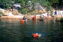 Pack float above Lower Falls, Koolpin Gorge, May